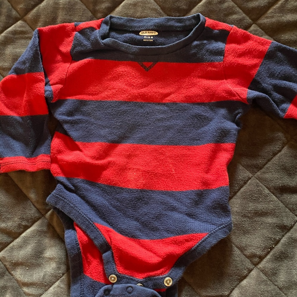 Old navy long sleeve body suit, blue, red stripes
